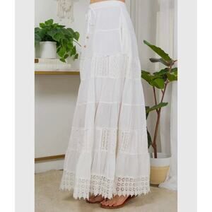 SK44107- Seven Tiered Crinkle Lace Patchwork Skirt with Pockets